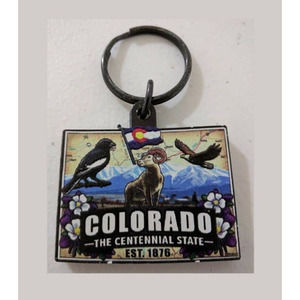 Keychain Keyring Key Chain Ring  Colorado centennial state eagle ram flower